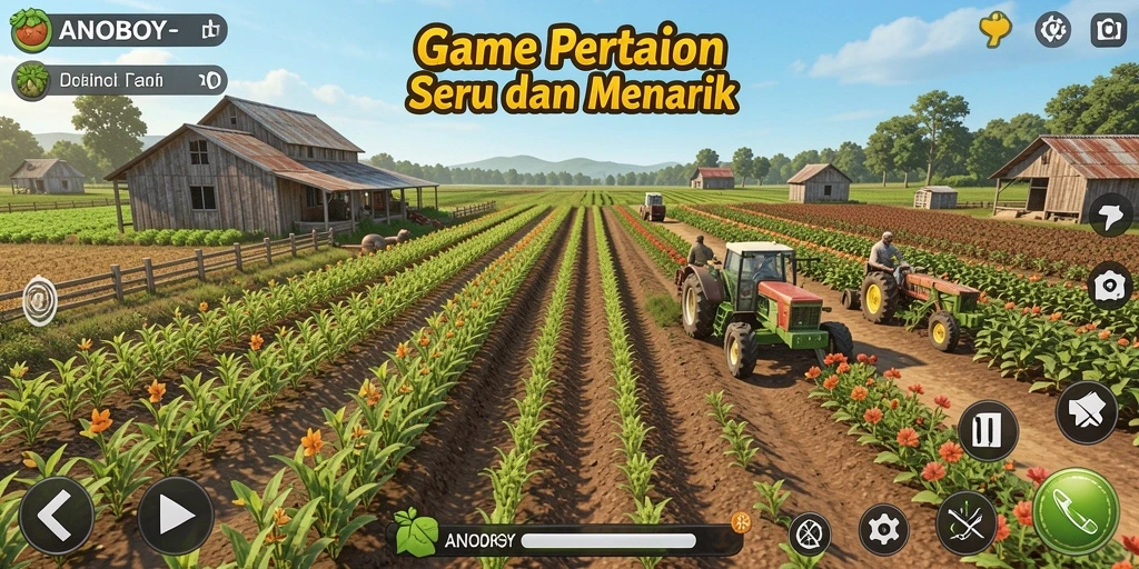Screenshot ANOBOY menunjukkan aksi bertani yang dinamis dan seru.