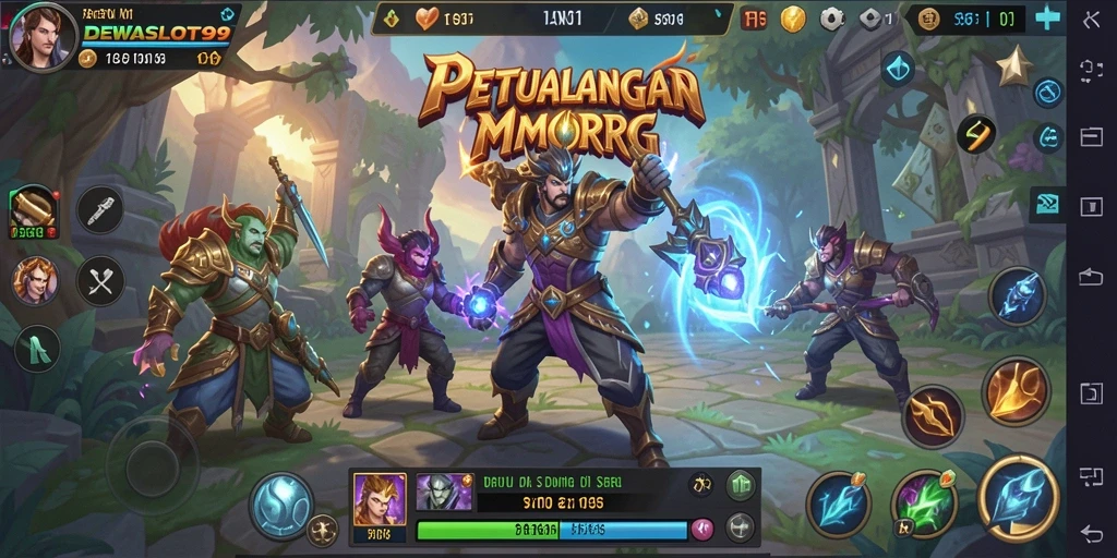 Screenshot gameplay DEWASLOT99 yang menampilkan pertarungan epik di dunia MMORPG.