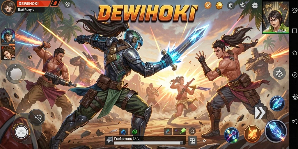 Screenshot DEWIHOKI menampilkan aksi seru di tengah pertempuran Battle Royale.