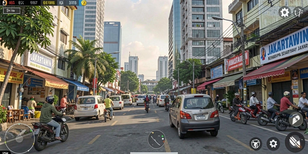 Screenshot gameplay JAKARTAWIN yang menampilkan interaksi karakter.