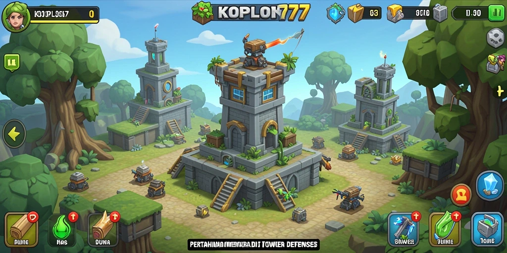 Tampilan gameplay menegangkan di KOPLO77 yang menunjukkan strategi Tower Defense.