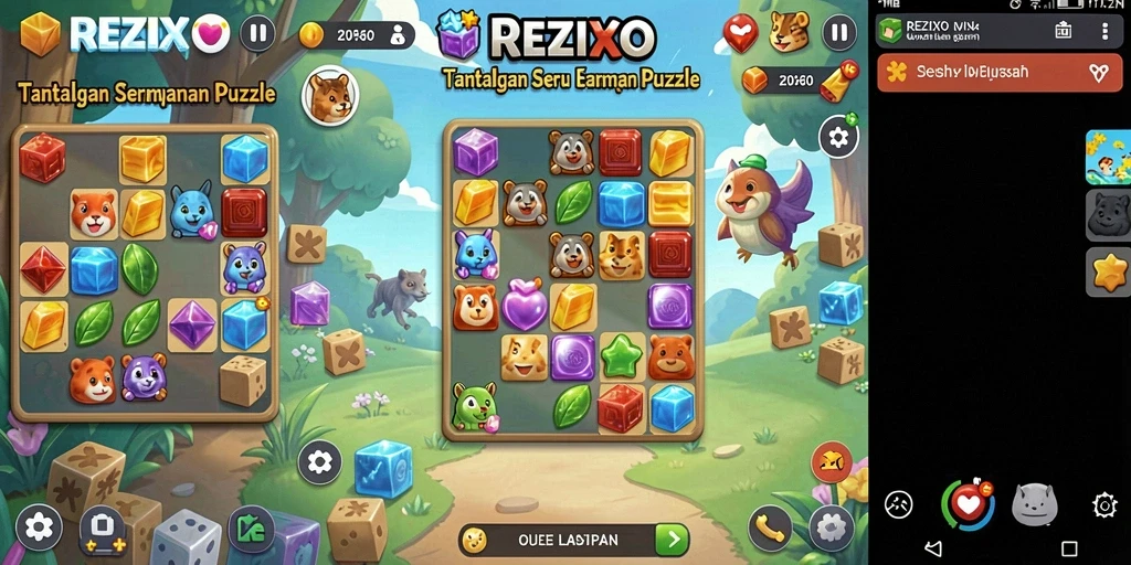 Tangkapan layar permainan REZIXO menampilkan keseruan teka-teki yang menantang.