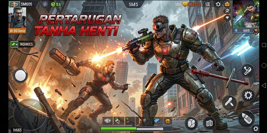 Tampilan menarik dari gameplay SM605 dalam aksi penuh adrenalin.