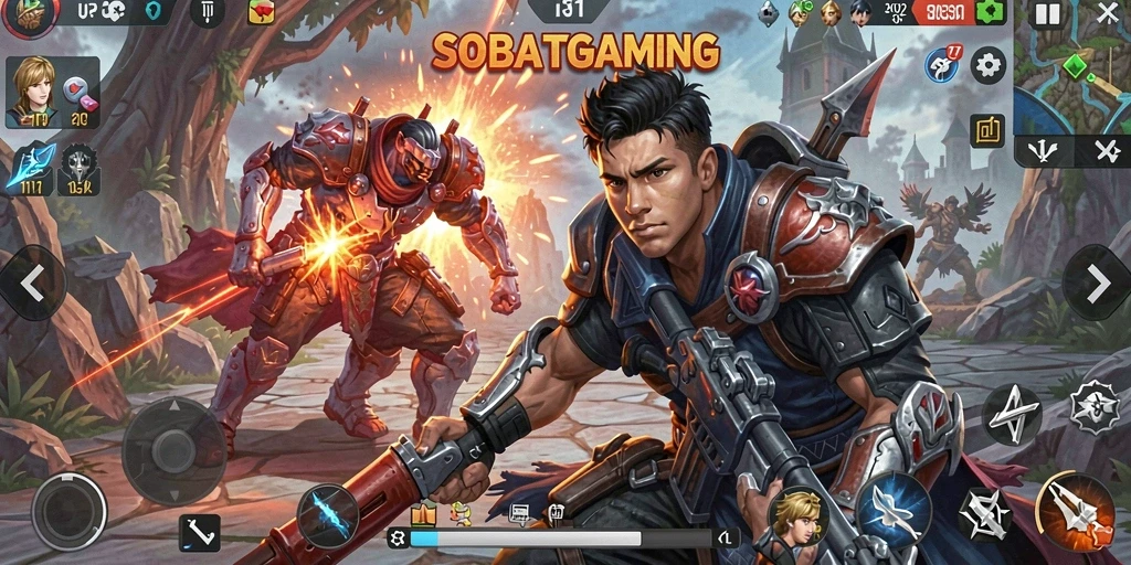 Screenshot gameplay SOBATGAMING yang menampilkan aksi strategi epik.